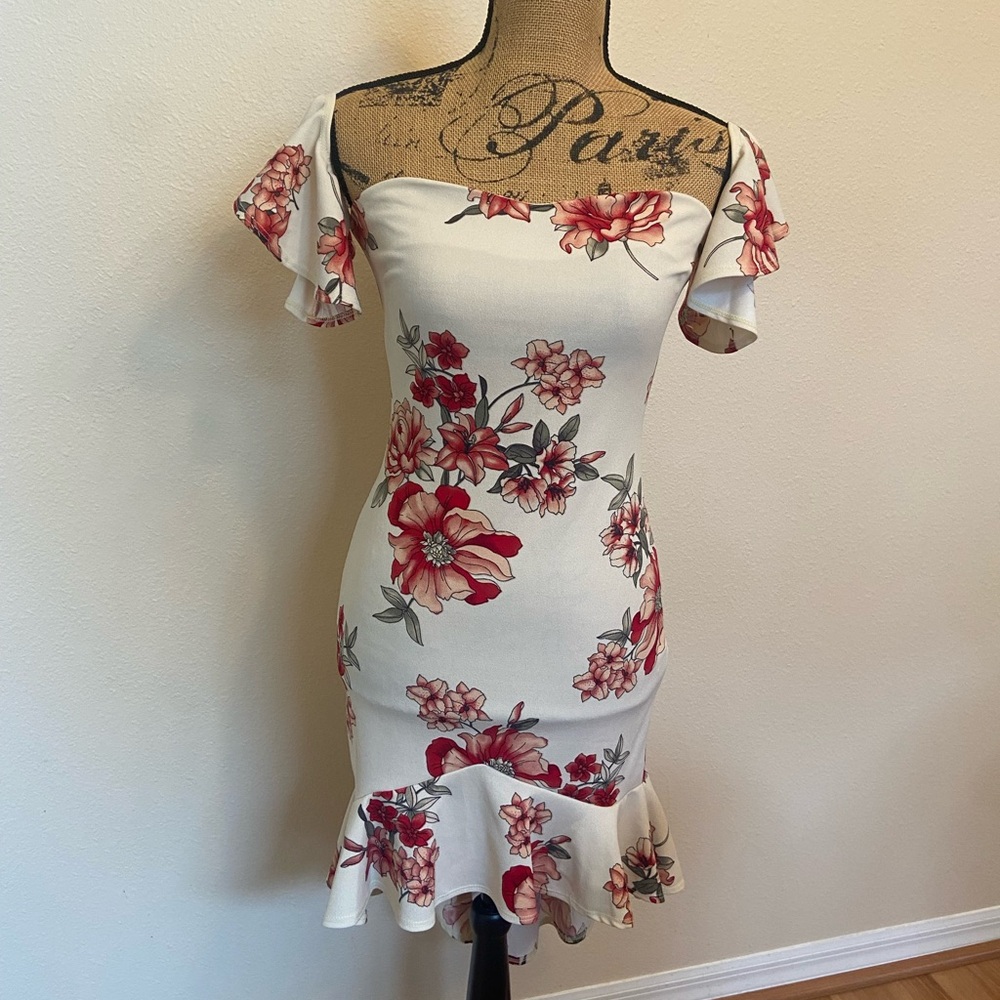 Floral Cap Sleeve Ruffle Midi Dress